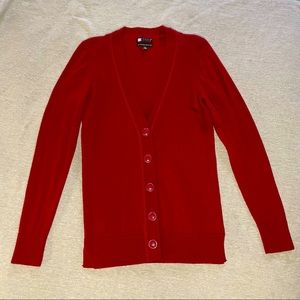 Carole Little Extra Fine Merino Wool Cardigan, Red, Size M